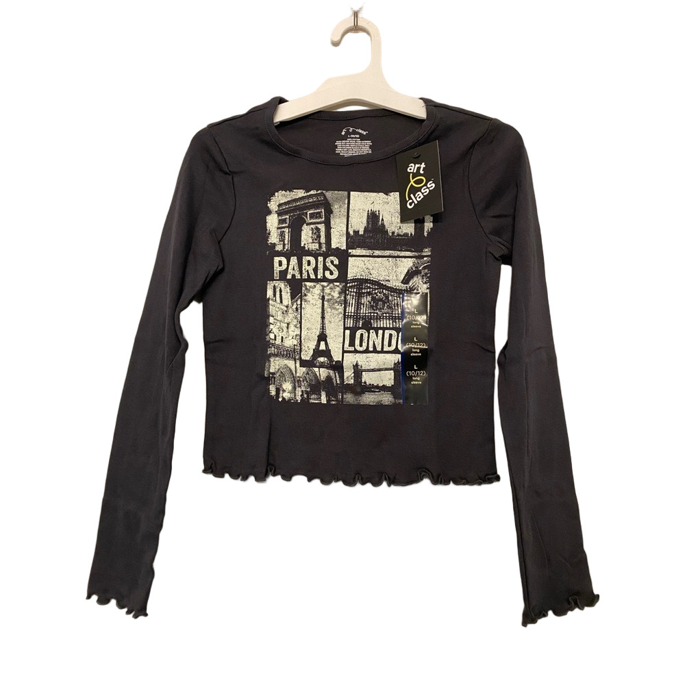 Art Class Black Graphic Long Sleeve Tee Sz L 10/12